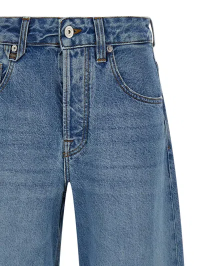 Jacquemus Wide Leg High Rise Jeans With Contrast Stitching In Blue