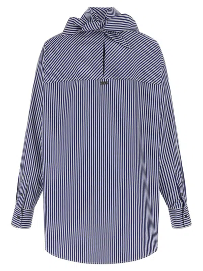 Ami Alexandre Mattiussi Ami Paris Blue Striped Poplin Shirt With Scarf Women In Gray