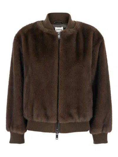 P.a.r.o.s.h . Faux Fur Bomber Jacket With Textured Appearance And Ribbed Details In Brown