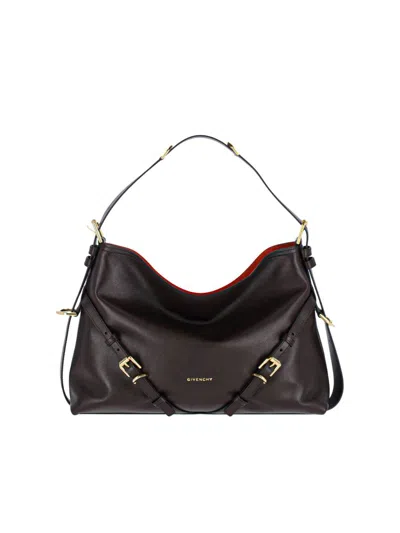 Givenchy Medium Voyou Calfskin Shoulder Bag With Buckle Fastening In Brown