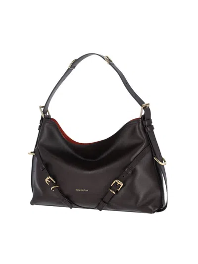 Givenchy Medium Voyou Calfskin Shoulder Bag With Buckle Fastening In Brown