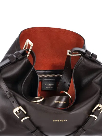 Givenchy Medium Voyou Calfskin Shoulder Bag With Buckle Fastening In Brown