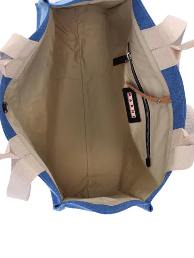 Marni Shopper Bag With Shoulder Strap And Top Handles In Blue