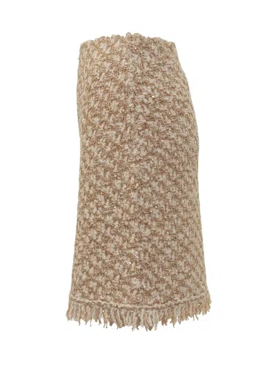 Fabiana Filippi Textured Midi Skirt With Fringe And Sequins In Neutral