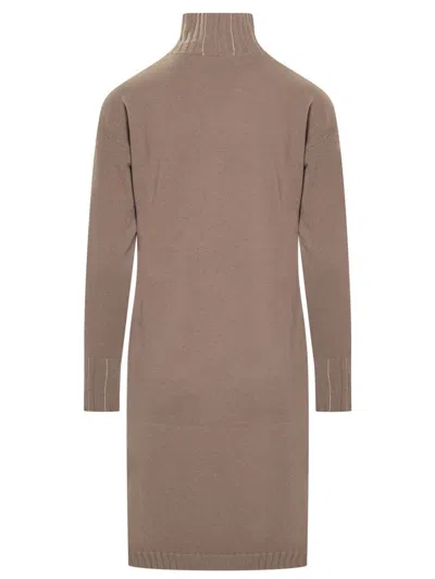 Fabiana Filippi Cortex Brown Virgin Wool Knit Midi Dress In Gray