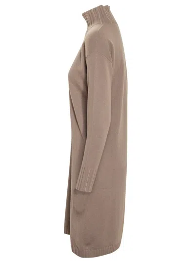 Fabiana Filippi Cortex Brown Virgin Wool Knit Midi Dress In Gray