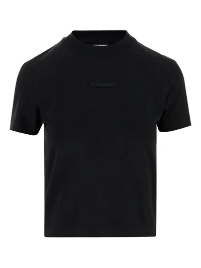 Jacquemus Cotton Stretch Crewneck Logo T-shirt In Black