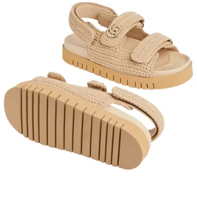 Gucci Women Beige Crochet Sandals In Neutral