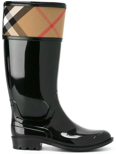 Shop Burberry House Check Rain Boots In Black