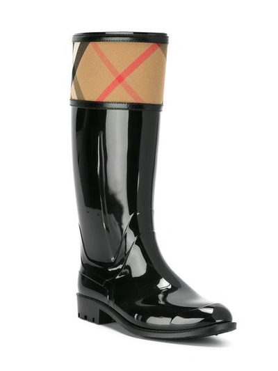 Shop Burberry House Check Rain Boots In Black