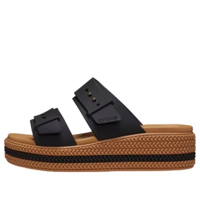 Crocs Brooklyn Woven Buckle 209978-001 Sandals Womens Black Wedge Heel Gal1852 In Multi