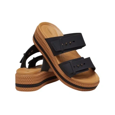 Crocs Brooklyn Woven Buckle 209978-001 Sandals Womens Black Wedge Heel Gal1852 In Multi