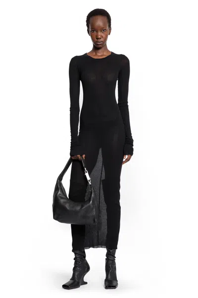 Rick Owens Concordians Rib Long Sleeve Dress In Black