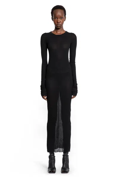 Rick Owens Concordians Rib Long Sleeve Dress In Black