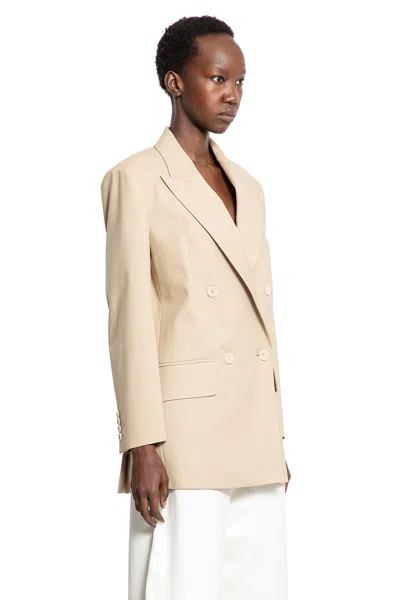Max Mara Double-breasted Blazer In Stretch Canvas In Neutral