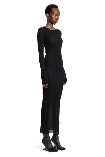 Rick Owens Concordians Rib Long Sleeve Dress In Black
