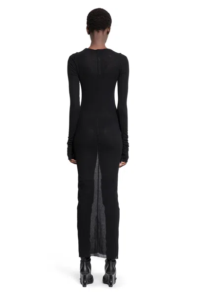 Rick Owens Concordians Rib Long Sleeve Dress In Black