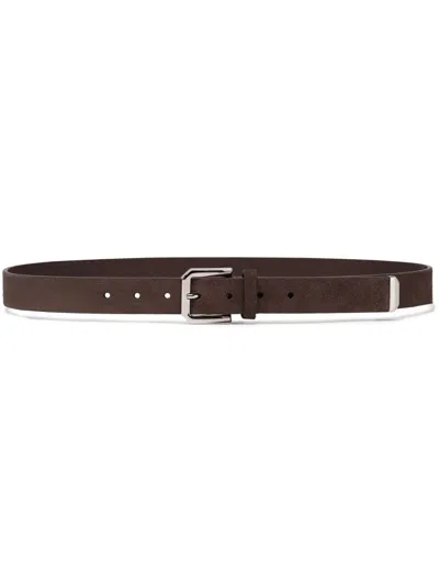 Brunello Cucinelli Inverted Leather Belt With Square Buckle And Toecap In Brown