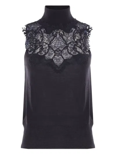 Ermanno Scervino Lace-insert Turtleneck Top In Black