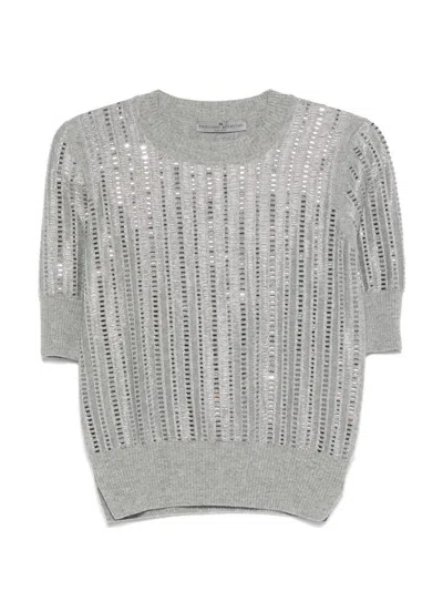 Ermanno Scervino Striped Wool-cashmere Sequin Top In Gray