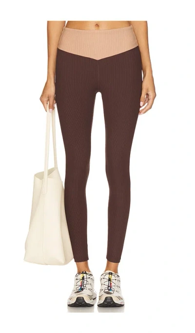 Year Of Ours Ribbed Two Tone Dip Legging In Brown