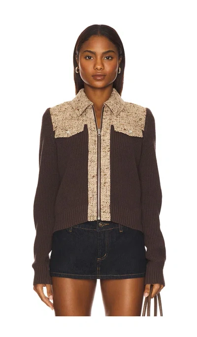 Central Park West Halsey Tweed And Sweater Jacket In Brown