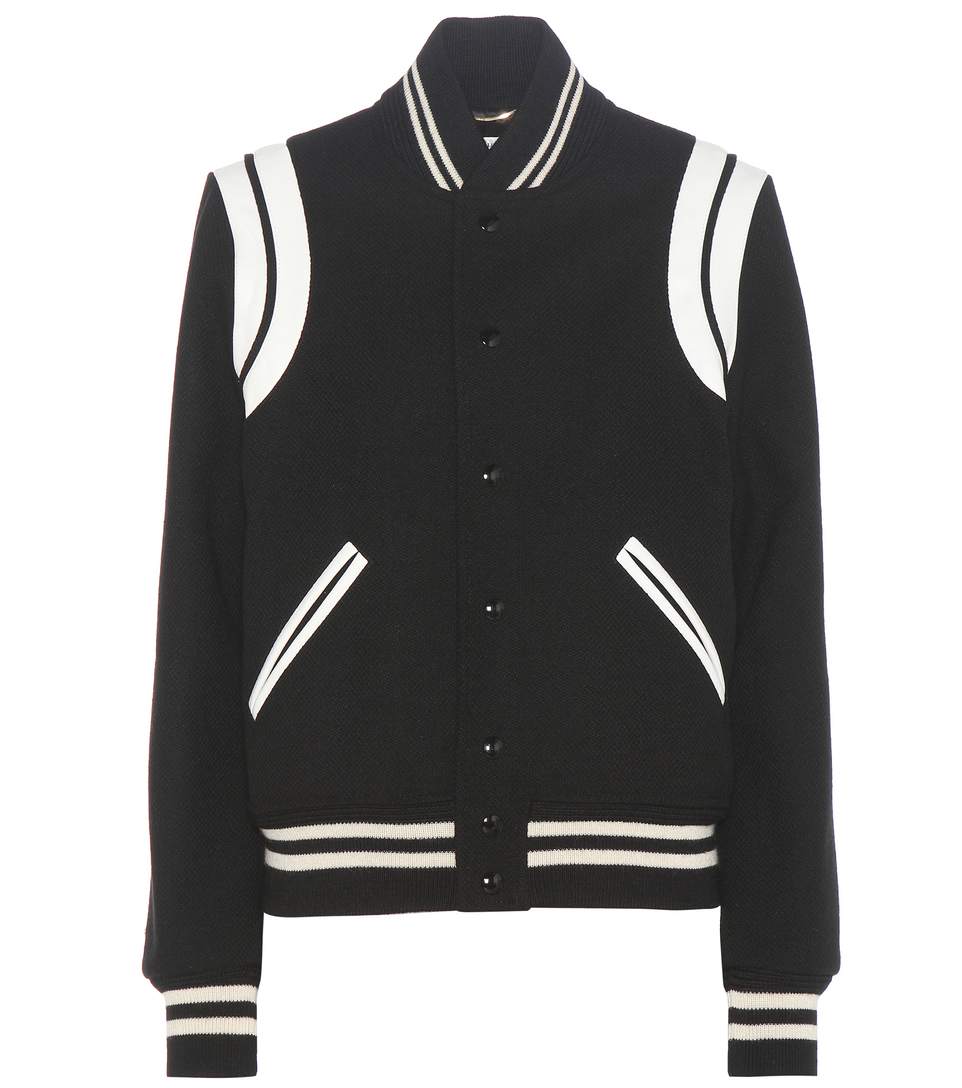 Saint Laurent Teddy Leather-trimmed Wool-blend Bomber Jacket In Usd ...