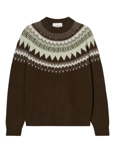 Closed Norwegian Pattern Knit Sweater With Ribbed Details In Brown