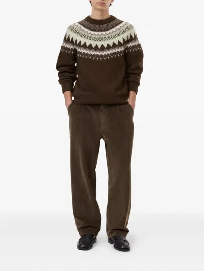 Closed Norwegian Pattern Knit Sweater With Ribbed Details In Brown
