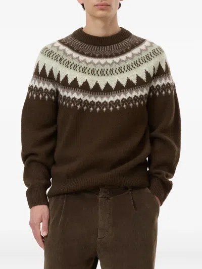 Closed Norwegian Pattern Knit Sweater With Ribbed Details In Brown