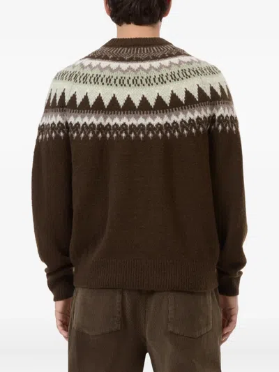 Closed Norwegian Pattern Knit Sweater With Ribbed Details In Brown