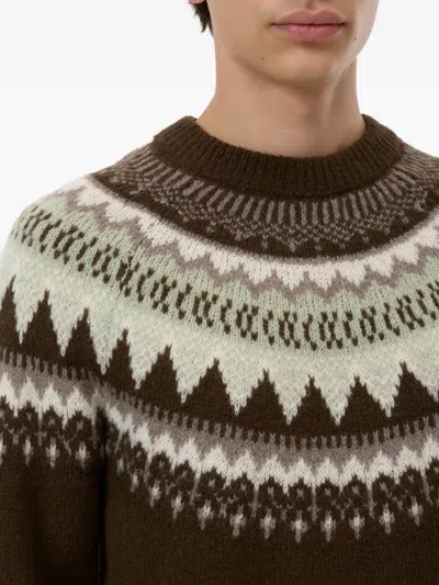 Closed Norwegian Pattern Knit Sweater With Ribbed Details In Brown