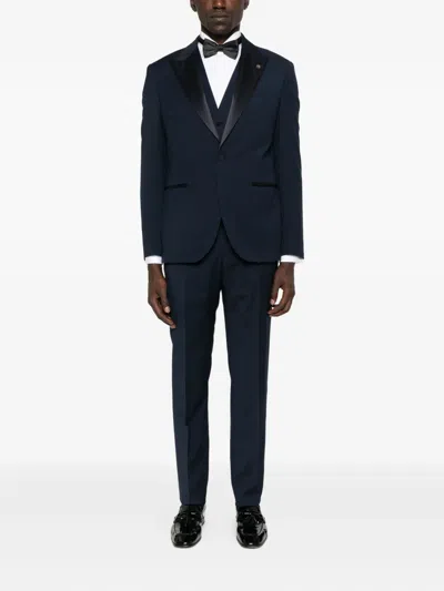 Manuel Ritz Peak-lapel Single-breasted Dinner Suit In Blue