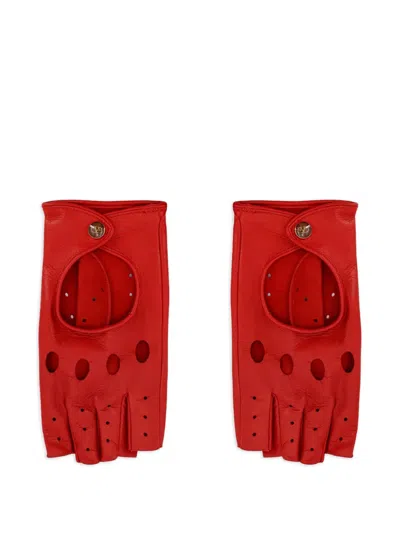 Valentino Perforated Leather Gloves In Red