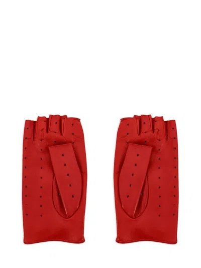 Valentino Perforated Leather Gloves In Red