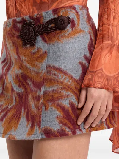 叶片印花束腰迷你半身裙