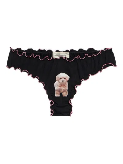 Blumarine Ruffled Puppy-print Briefs In Black
