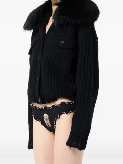 Blumarine Ruffled Puppy-print Briefs In Black