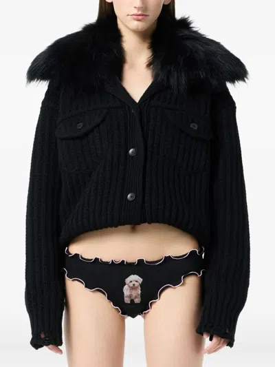 Blumarine Ruffled Puppy-print Briefs In Black