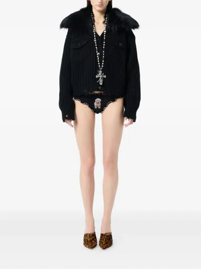 Blumarine Ruffled Puppy-print Briefs In Black