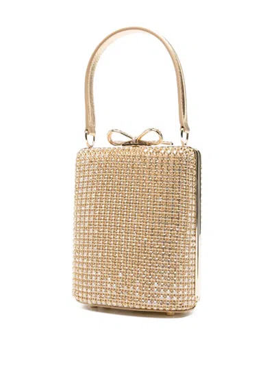 Self-portrait Crystal-embellished Bow-detail Mini Bag In Gold