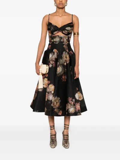 Zimmermann Hypnotic Embellished Belted Cutout Linen And Silk-blend Midi Dress In Multi