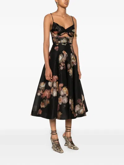 Zimmermann Hypnotic Embellished Belted Cutout Linen And Silk-blend Midi Dress In Multi