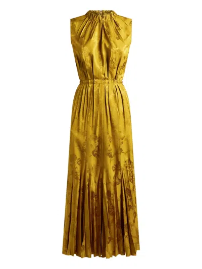 Etro Leafy Jacquard Sleeveless Midi Dress In Yellow