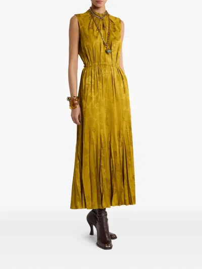 Etro Leafy Jacquard Sleeveless Midi Dress In Yellow