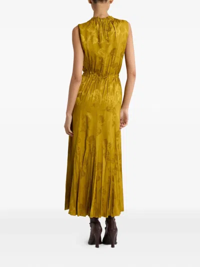 Etro Leafy Jacquard Sleeveless Midi Dress In Yellow