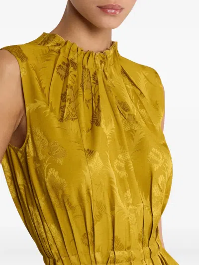 Etro Leafy Jacquard Sleeveless Midi Dress In Yellow
