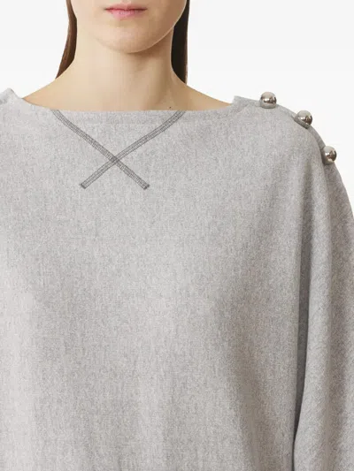 纽扣细节一字领毛衣