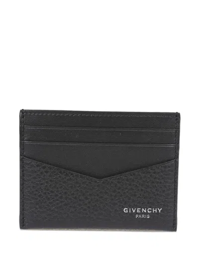 Givenchy Black Card Holder With V Detail And Logo Lettering On The Front In Leather Man In Black