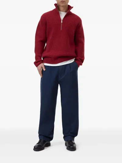 Closed Ribbed High-neck Jumper In Red